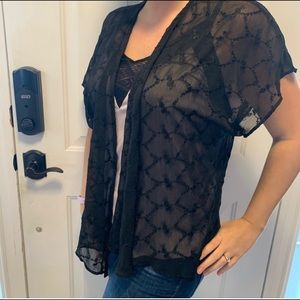 Prevett Black sheer coverup lace cardigan wrap shirt